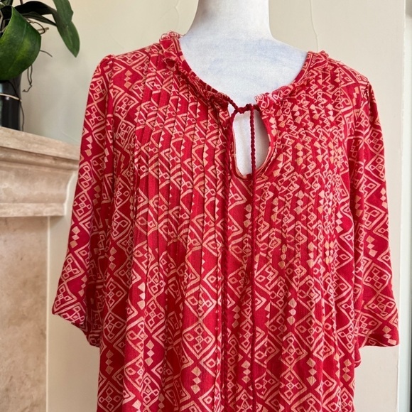 We The Free Red Ivory Batik Print Half Sleeve Tunic Dress Womens Size S Bohemian - Picture 4 of 12